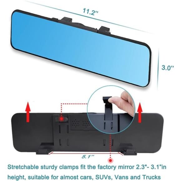 Anti Glare Car Interior Rear View Mirror, Clip on Wide Angle Panoramic Rearview - Picture 4 of 8